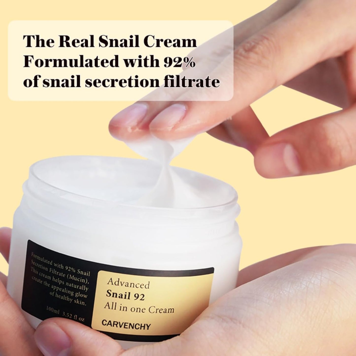 Snail Mucin 92% Face Moisturizer,Advanced Snail 92 All In One Cream,Lightweight Moisturing Cream for Dry Skin,Soothes Damaged Skin,Improves Skin Vitality,Moisturizer Face Cream, 3.52 fl.Oz