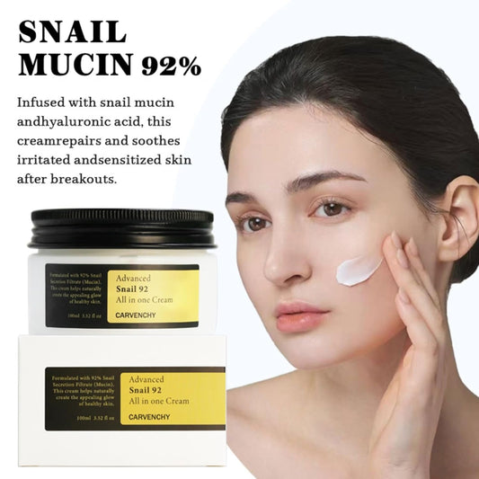 Snail Mucin 92% Face Moisturizer,Advanced Snail 92 All In One Cream,Lightweight Moisturing Cream for Dry Skin,Soothes Damaged Skin,Improves Skin Vitality,Moisturizer Face Cream, 3.52 fl.Oz
